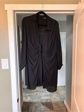 Dynamite Black Long-Sleeve Draped Front Dress